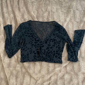 Sheer cheetah print v neck top